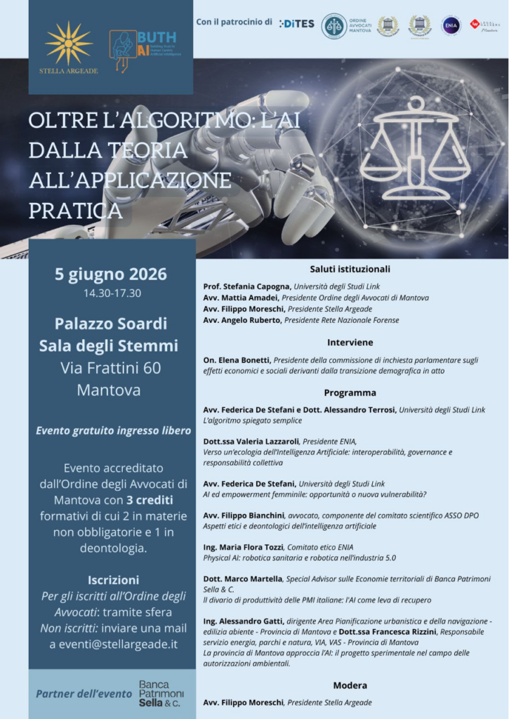 5 giugno- a Mantova l’evento conclusivo del progetto europeo BUTH-AI dell’Università degli Studi Link- un confronto su Intelligenza Artificiale, diritto e società